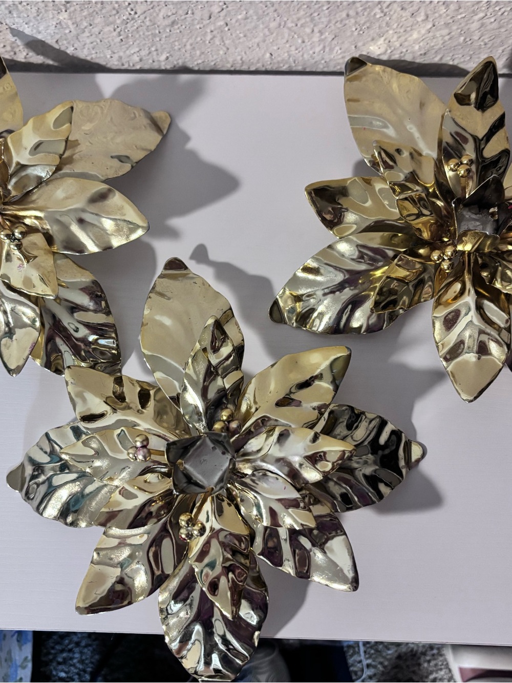 Department 56 Shiny Gold Metal Poinsettia Wall Set